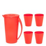 Kit Jarra Fresc 2,5L Com 4 Copos Coral em Polipropileno Linha Tendência