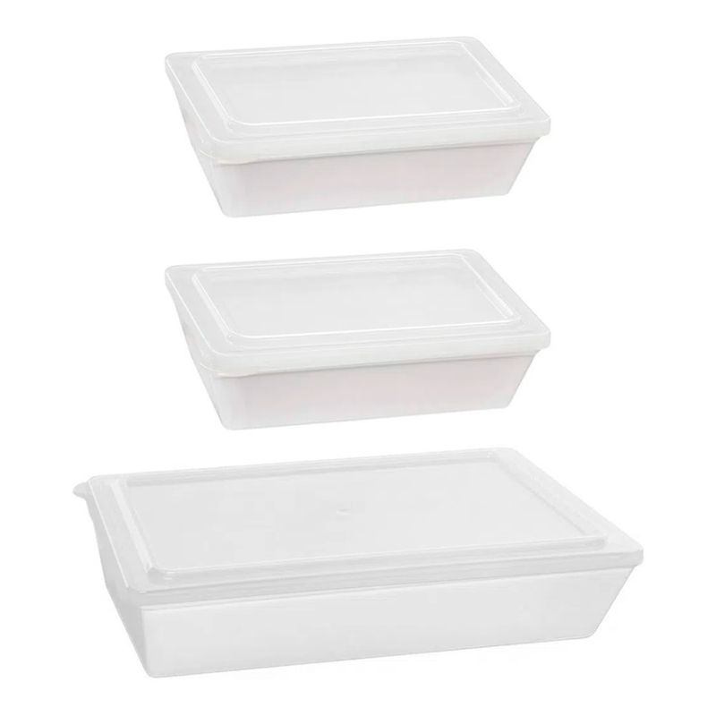 Kit Travessas Stillo Com Tampa 3 Peças Branco em Polipropileno Linha Tropical Vemplast
