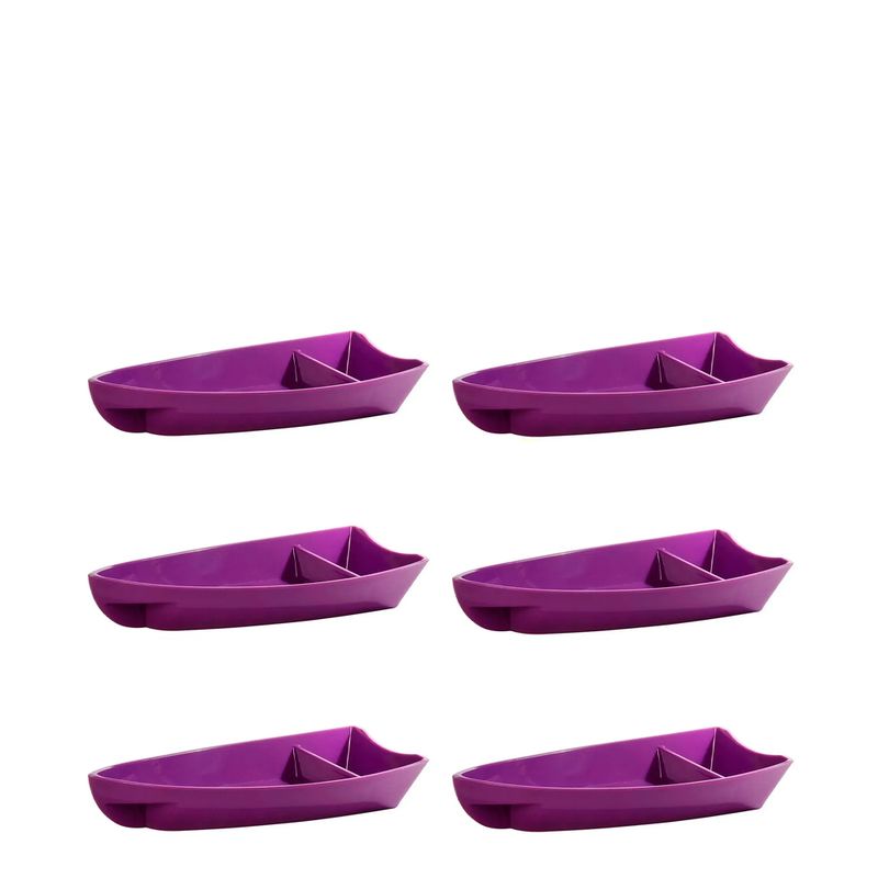 Conjunto de Barca Sushi 600ml 6 Peças Roxo em Polipropileno Linha Tropical Vemplast