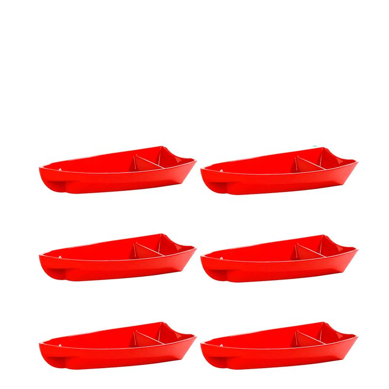 Conjunto de Barca Sushi 600ml 6 Peças Vermelho em Polipropileno Linha Tropical Vemplast
