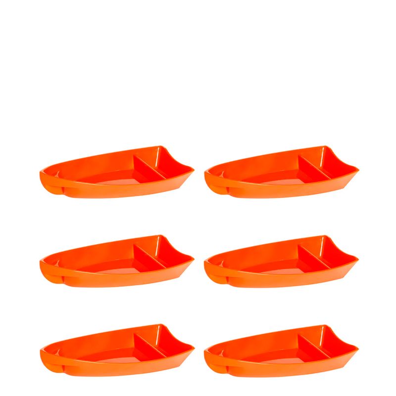 Conjunto-de-Barca-Sushi-600ml-6-Pecas-Laranja-em-Polipropileno-Linha-Tropical-Vemplast
