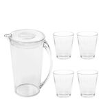 Kit Jarra Fresc Com 4 Copos Natural em Policarbonato Linha Profissional Cook Vemplast