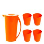 Kit Jarra Fresc Com 4 Copos Laranja em Polipropileno Linha Tropical Vemplast