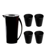 Kit Jarra Fresc Com 4 Copos Preto em Polipropileno Linha Tropical Vemplast