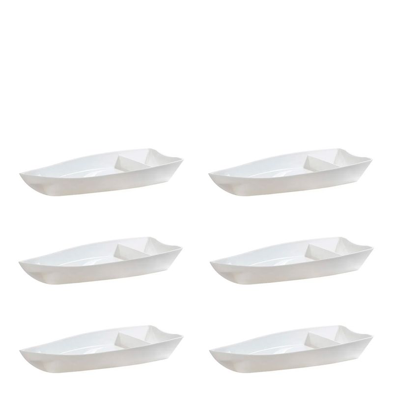 Conjunto de Barca Sushi 1L 6 Peças Branco em Polipropileno Linha Tropical Vemplast