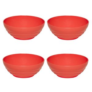 Conjunto Bowl Oriental Redondo 1,2L Coral com 4 Peças em Polipropileno Linha Tendências VEM