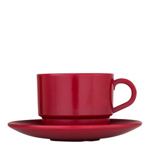 Xícara Elegance Para Chá Com Pires 250ml Vermelha em Policarbonato Linha Profissional Cook VEM