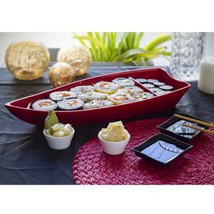 Kit Sushi Com 1 Barco + 2 Molheiras + 2 Ramequim Preto em Polipropileno Linha Tropical VEM