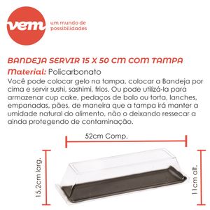 Bandeja Servir Retangular Com Tampa 15x50 Branca em Policarbonato Linha Profissional Cook VEM