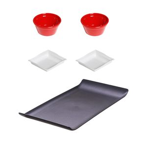 Kit Petisco Com 1 Bandeja + 2 Ramequim + 2 Molheiras Sortido em Polipropileno Linha Tropical VEM