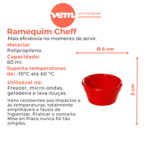 Conjunto de Ramequim Cheff 60ml 12 Peças Vermelho em Polipropileno Linha Tropical VEM