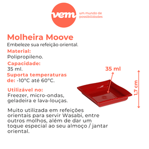 Molheira Moove Quadrada 35ml Vermelha em Polipropileno Linha Tropical VEM