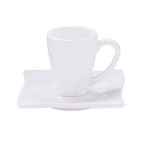 Xícara Para Café Com Pires Elegance 80ml Branca em Policarbonato Linha Profissional Cook