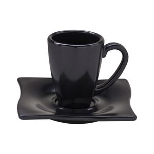 Xícara Para Café Com Pires Elegance 80ml Preta em Policarbonato Linha Profissional Cook