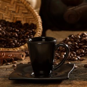 Xícara Para Café Com Pires Elegance 80ml Preta em Policarbonato Linha Profissional Cook