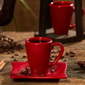 Xícara Para Café Com Pires Elegance 80ml Vermelha em Policarbonato Linha Profissional Cook
