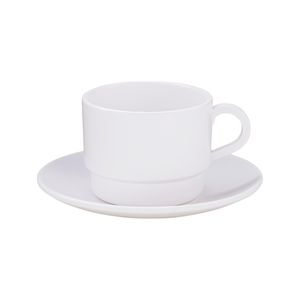 Xícara Para Chá Com Pires Elegance 250ml Branca em Policarbonato Linha Profissional Cook