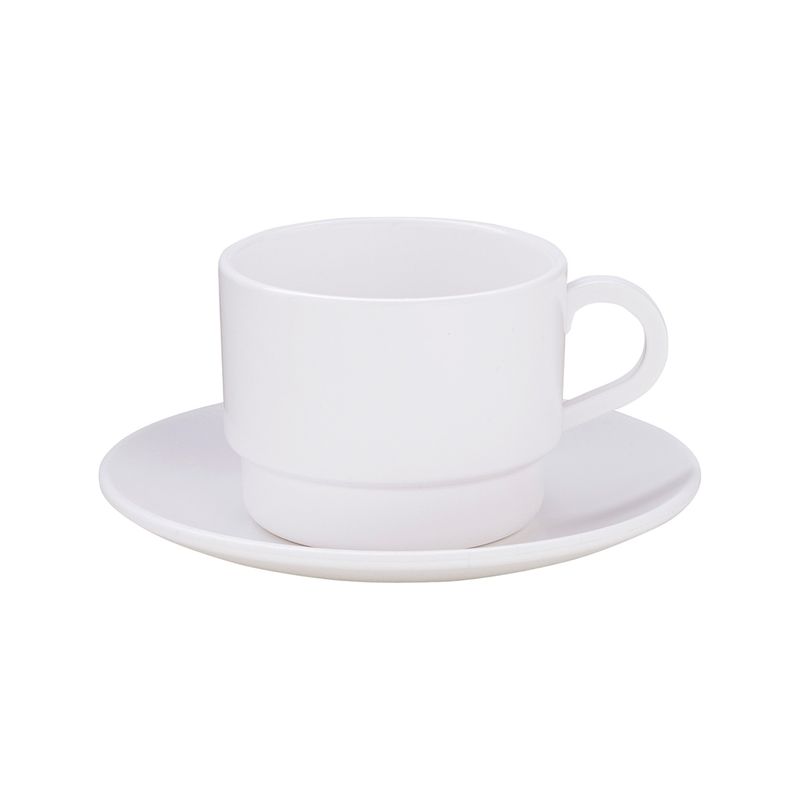 Xicara-Elegance-Para-Cha-Com-Pires-250ml-Branca-em-Policarbonato-Linha-Profissional-Cook