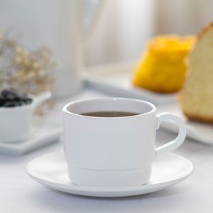 Xícara Para Chá Com Pires Elegance 250ml Branca em Policarbonato Linha Profissional Cook