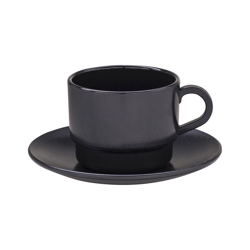 Xicara-Elegance-Para-Cha-Com-Pires-250ml-Preta-em-Policarbonato-Linha-Profissional-Cook-