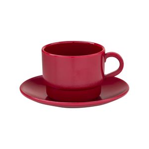 Xícara Para Chá Com Pires Elegance 250ml Vermelha em Policarbonato Linha Profissional Cook