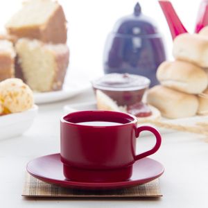 Xícara Para Chá Com Pires Elegance 250ml Vermelha em Policarbonato Linha Profissional Cook