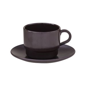 Xícara Para Chá Com Pires Elegance 250ml Marrom em Policarbonato Linha Profissional Cook