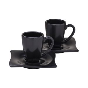 Conjunto de Xícaras com Pires Elegance 80ml 2 Peças Preto em Policarbonato Linha Profissional Cook