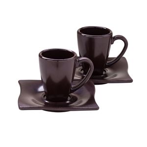 Conjunto de Xícaras com Pires Elegance 80ml 2 Peças Marrom em Policarbonato Linha Profissional Cook