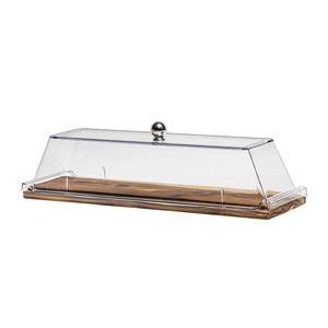 Bandeja Retangular Wooden Glow 52,3x15cm em Madeira Teca com Tampa em Policarbonato