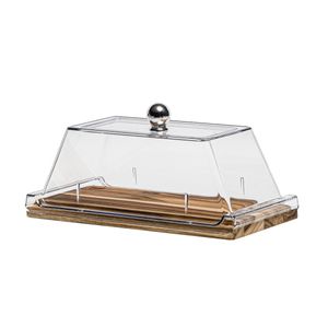Bandeja Retangular Wooden Glow 32x15cm em Madeira Teca com Tampa em Policarbonato