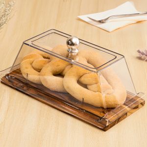 Bandeja Retangular Wooden Glow 32x15cm em Madeira Teca com Tampa em Policarbonato