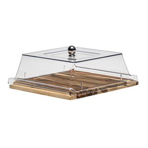 Bandeja Quadrada Wooden Glow 30,5x31cm em Madeira Teca com Tampa em Policarbonato