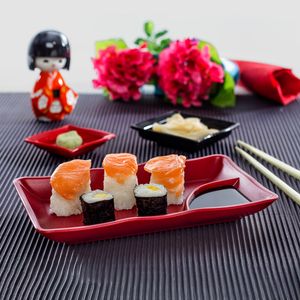 Prato Para Sushi Retangular 11,5x19,5 Vermelho em Policarbonato Linha Profissional Cook VEM