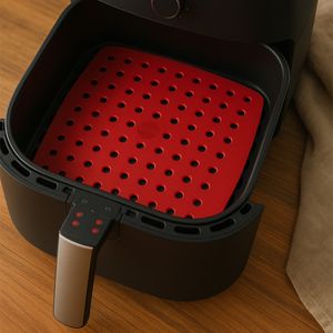 Tapete para Air Fryer Perfurado Quadrado 19cm em Vermelho em Silicone