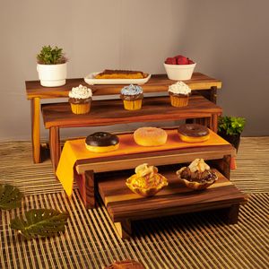 Expositor Modular para Pâtisserie 40x20x17 em Madeira Teca com Imã - Linha Wooden Glow VEM