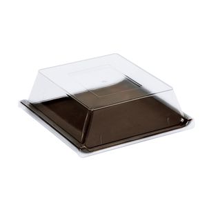 Bandeja Servir Quadrada Com Tampa 30x30 Marrom em Policarbonato Linha Profissional Cook VEM