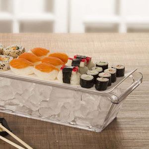 Bandeja Servir Retangular Com Tampa 15x50 Natural em Policarbonato Linha Profissional Cook VEM