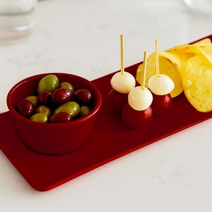 Bandeja Servir Retangular 15x50 Vermelha em Policarbonato