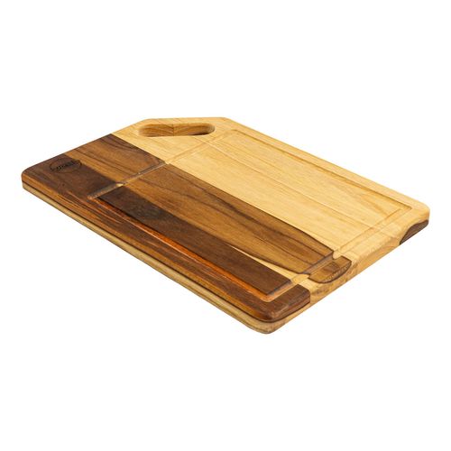 Tábua Retangular M com Alça Vazada Wooden Glow 38x27cm em Madeira Teca