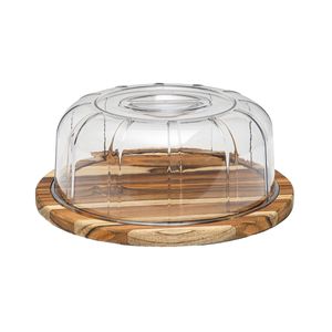 Boleira Wooden Glow 36cm em Madeira Teca com Tampa em Policarbonato